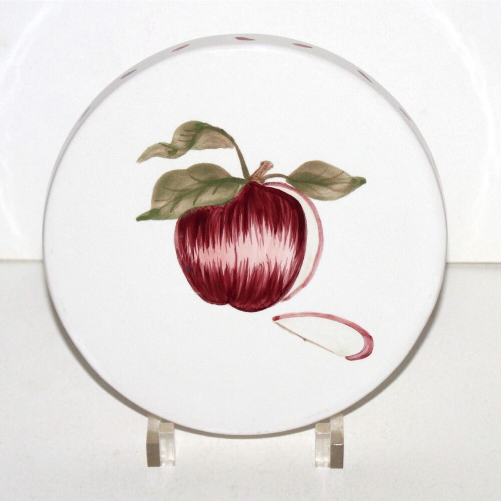 Williams Sonoma Ceramic Trivet Red Apple white round WSO84 orchard dish